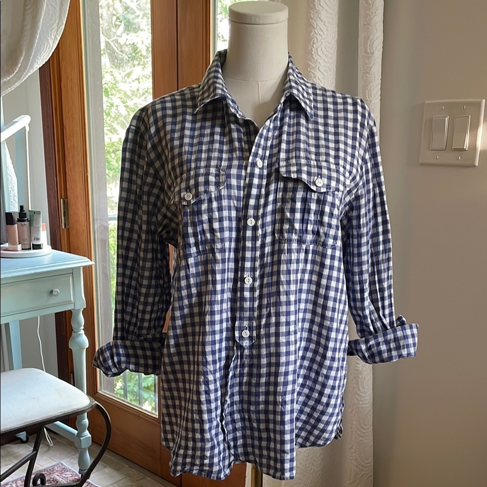 Madewell Blue Checkered Marketplace Popover Buttondown Shirt Medium Cotton - Picture 2 of 9